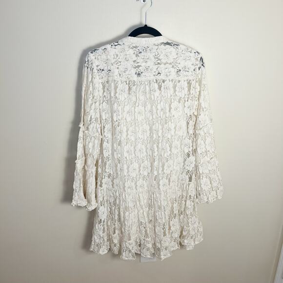 Alexis Emelya Floral Lace Bell-Sleeve Mini Dress Size L - Picture 8 of 9